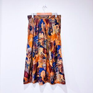CLICHY‎ Vintage Floral Maxi Skirt Brown & Navy Flowing | Size 10*